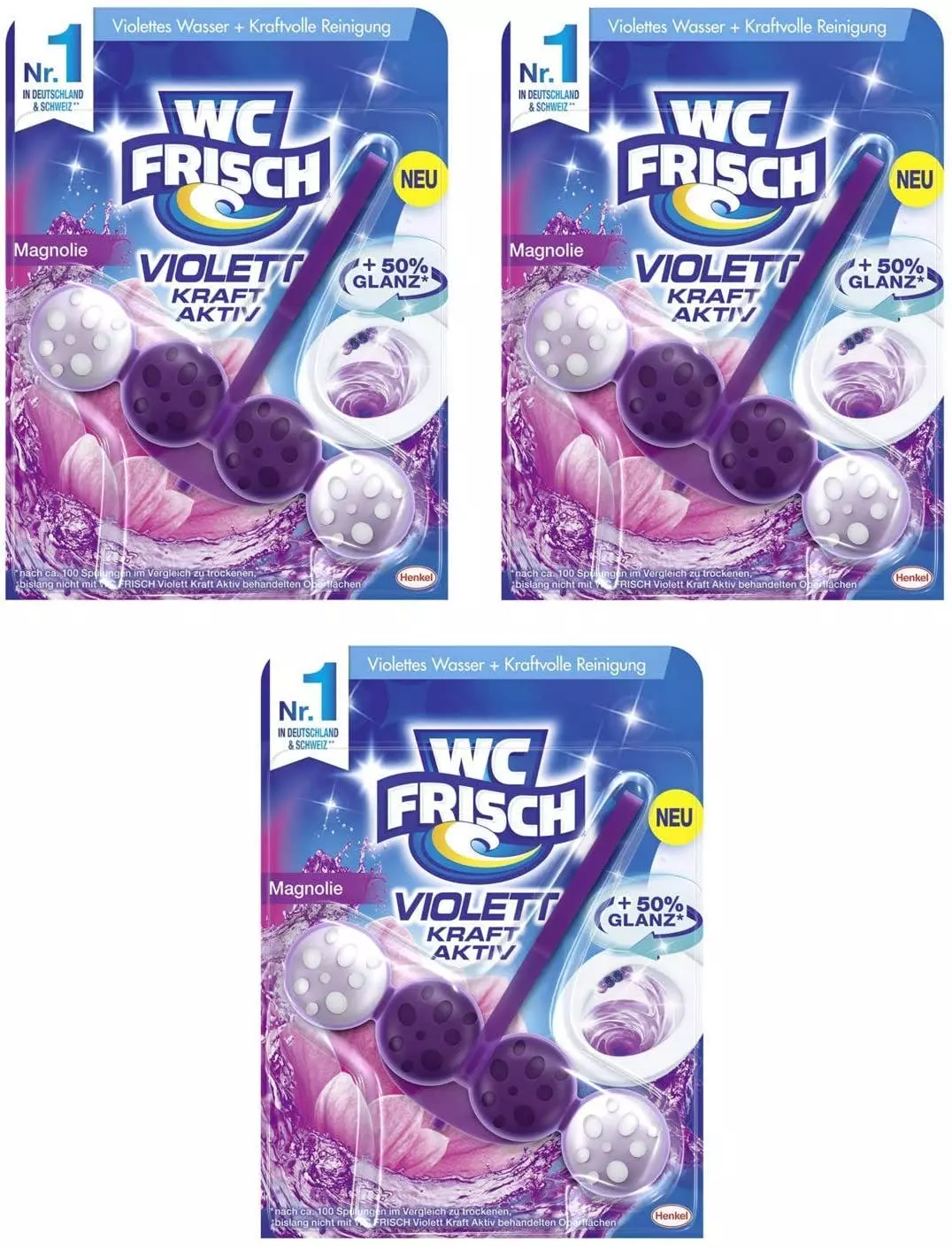 Null WC FRISCH Kraft Aktiv Violettspüler Magnolie 3x50g WC Reiniger Reinigung 3 Null WC FRISCH Kraft Aktiv Violettspüler Magnolie 3x50g WC Reiniger Reinigung