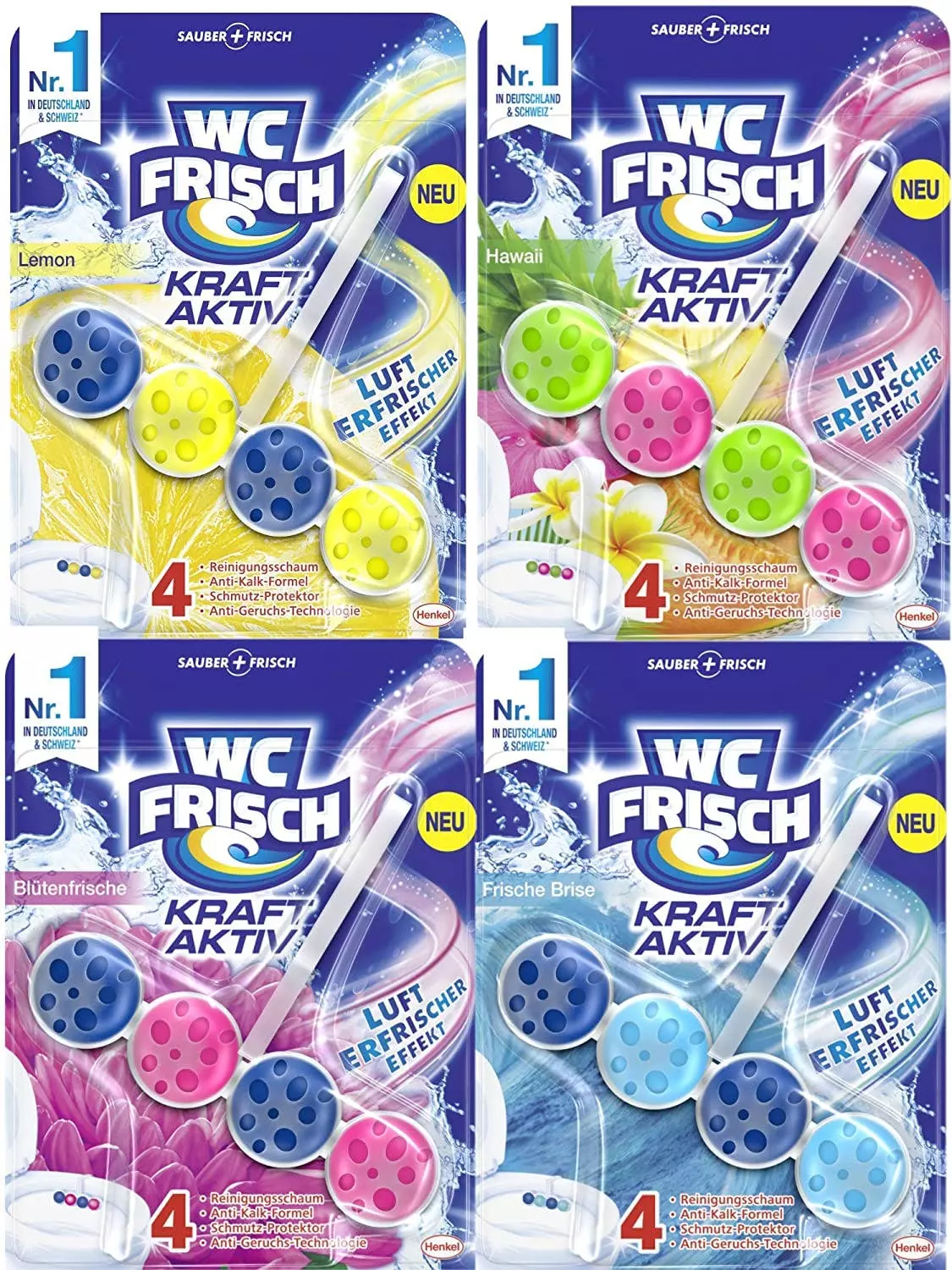 Null WC-Frisch Kraft Aktiv Ausprobier-Set Duftspüler 4 Düfte 4x1 Stück WC Reiniger 3 Null WC-Frisch Kraft Aktiv Ausprobier-Set Duftspüler 4 Düfte 4x1 Stück WC Reiniger