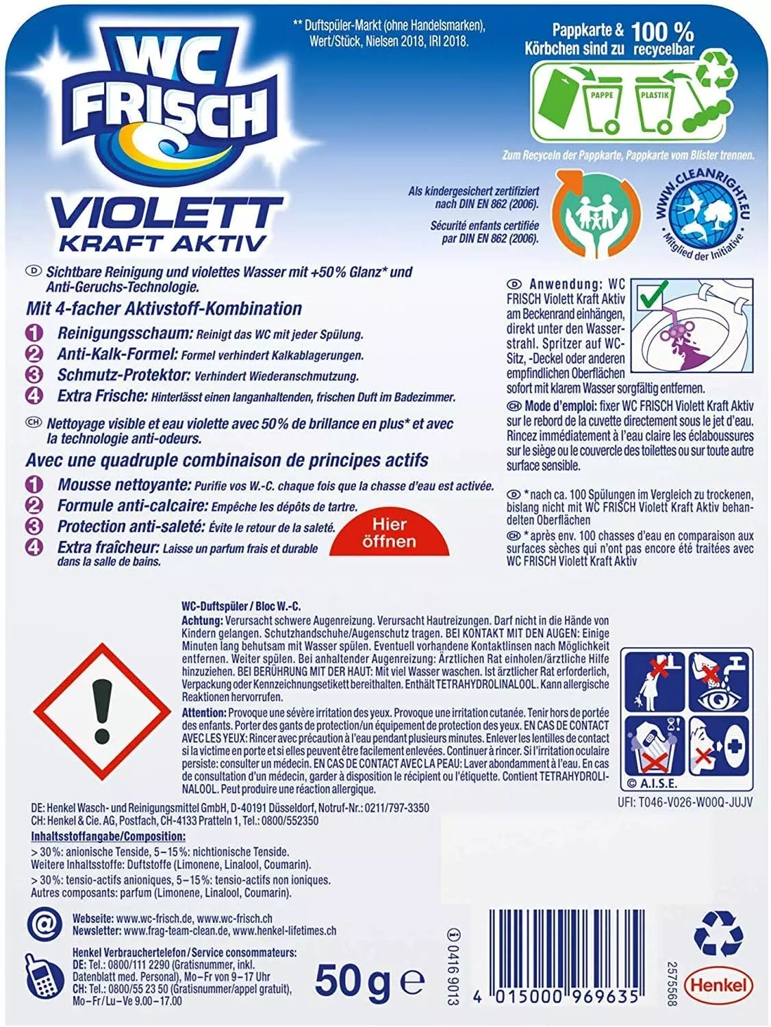 Null WC FRISCH Kraft Aktiv Violettspüler Magnolie 3x50g WC Reiniger Reinigung 8 Null WC FRISCH Kraft Aktiv Violettspüler Magnolie 3x50g WC Reiniger Reinigung – Bild 6