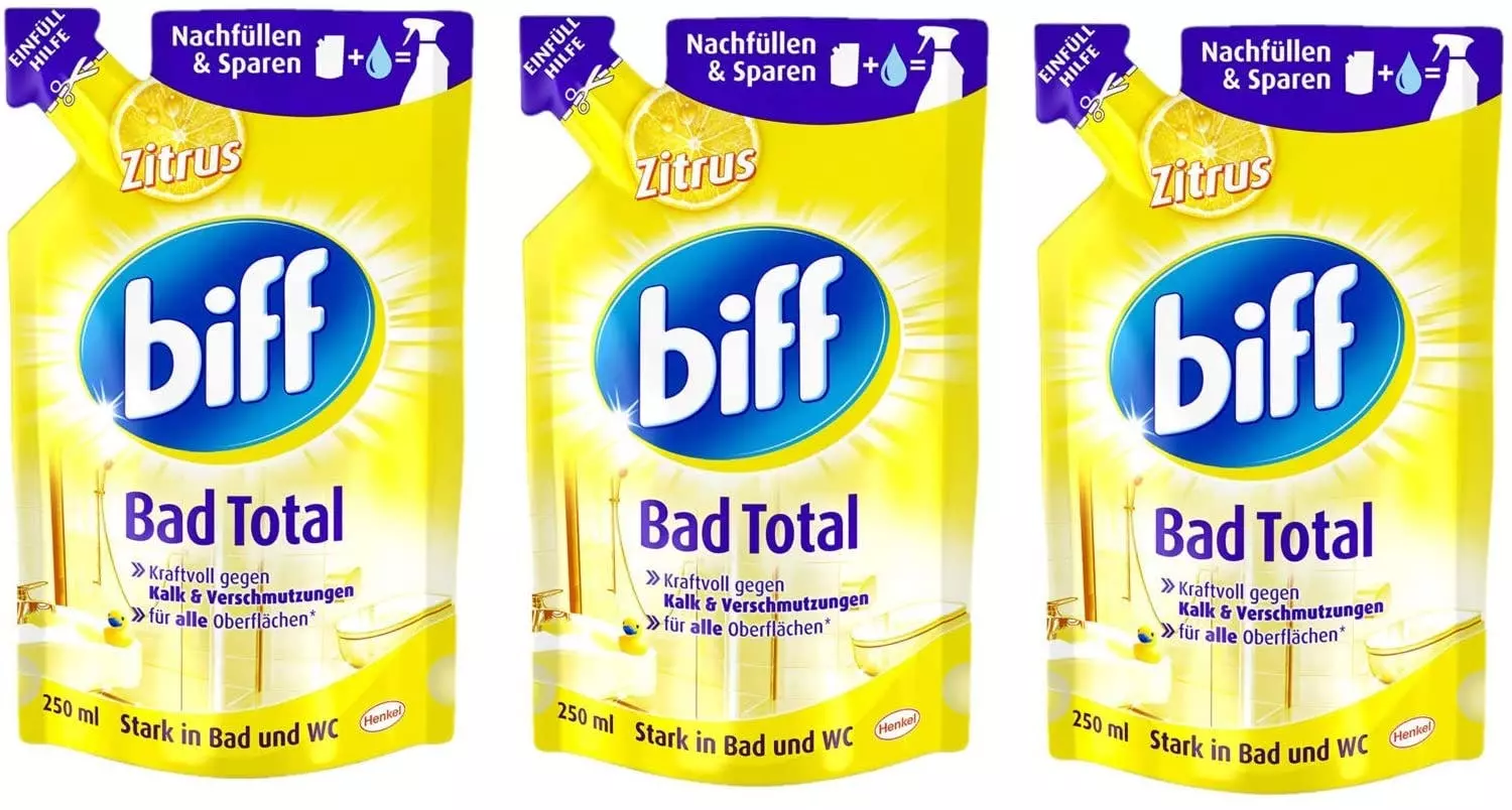 Null Biff Bad Total Zitrus Badreiniger Bad Reiniger Badezimmer 12x250 Ml Nachfüllpack 4 Null Biff Bad Total Zitrus Badreiniger Bad Reiniger Badezimmer 12x250 Ml Nachfüllpack – Bild 2