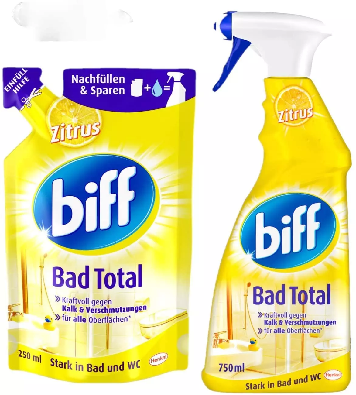 Null Biff Badreiniger Reiniger Bad Total Zitrus Sprühflasche 750ml & 250ml Nachfüller 3 Null Biff Badreiniger Reiniger Bad Total Zitrus Sprühflasche 750ml & 250ml Nachfüller